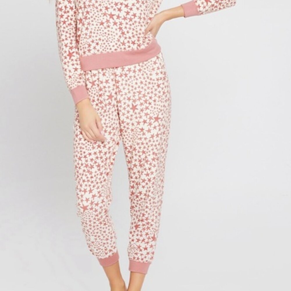 L*SPACE Skylar Pant Stars Dusty Pink Terrycloth Jogger Large $130